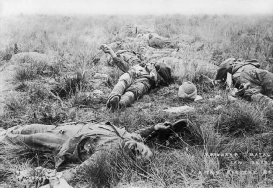 Slain British soldiers following the Battle of Spion Kop.