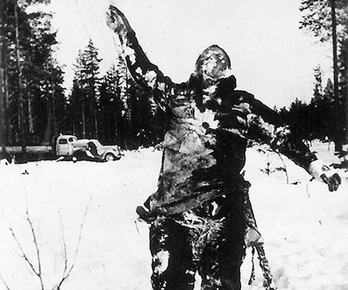 Finland frozen body used as signpost